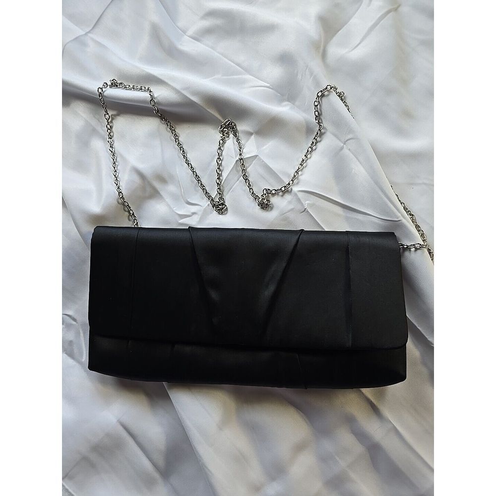 La Regale Women's Black  Clutch‎ Evening Purse w ShoulderMetal Chain